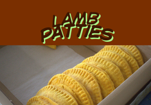 Box of lamb patties with 'Lamb Patties' text on a brown background